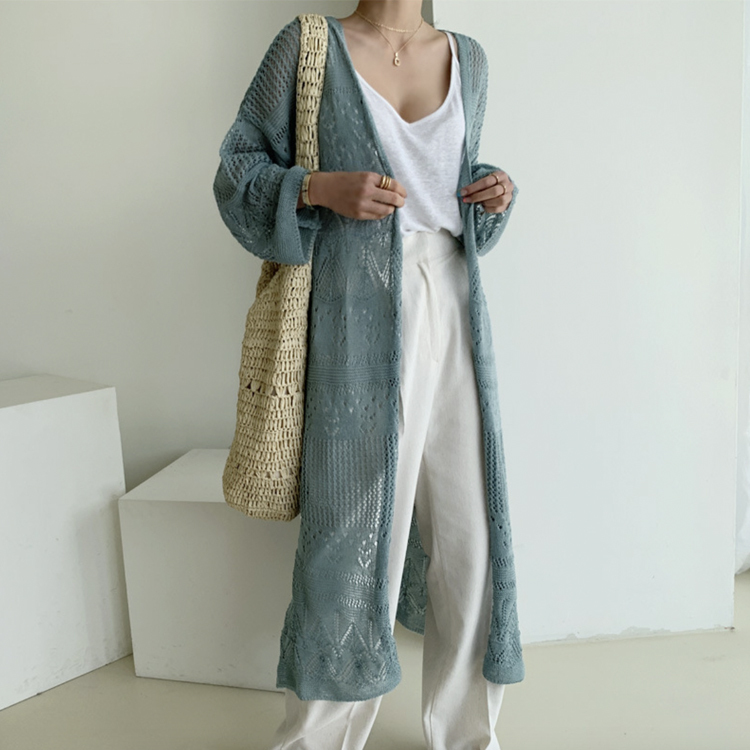 ロングカーディガン レディース クロシェ カーディガン 透かし彫り レース編み 薄手 エレガント きれいめ 春 夏 秋 ロング丈カーディガン おしゃれ  ジョイフィール joyfeel