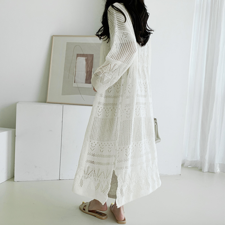 ロングカーディガン レディース クロシェ カーディガン 透かし彫り レース編み 薄手 エレガント きれいめ 春 夏 秋 ロング丈カーディガン おしゃれ  ジョイフィール joyfeel