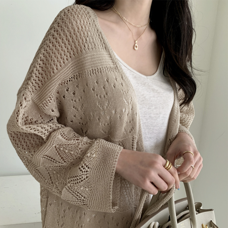 ロングカーディガン レディース クロシェ カーディガン 透かし彫り レース編み 薄手 エレガント きれいめ 春 夏 秋 ロング丈カーディガン おしゃれ  ジョイフィール joyfeel