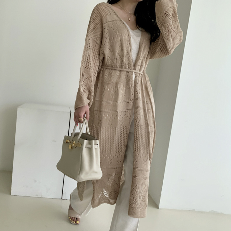 ロングカーディガン レディース クロシェ カーディガン 透かし彫り レース編み 薄手 エレガント きれいめ 春 夏 秋 ロング丈カーディガン おしゃれ  ジョイフィール joyfeel