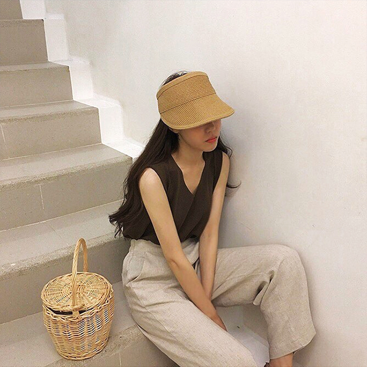 サンバイザー レディース ストロー編み つば 大きめ キャップ かわいい 日差し避け 日焼け ジョイフィール joyfeel