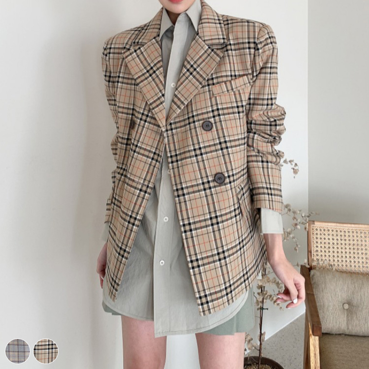 ジャケット チェックジャケット レディース ダブル レトロ 韓国 Dazzle ダズル