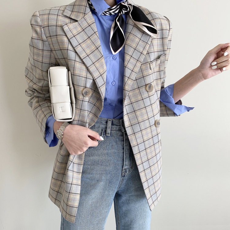 ジャケット チェックジャケット レディース ダブル レトロ 韓国 Dazzle ダズル