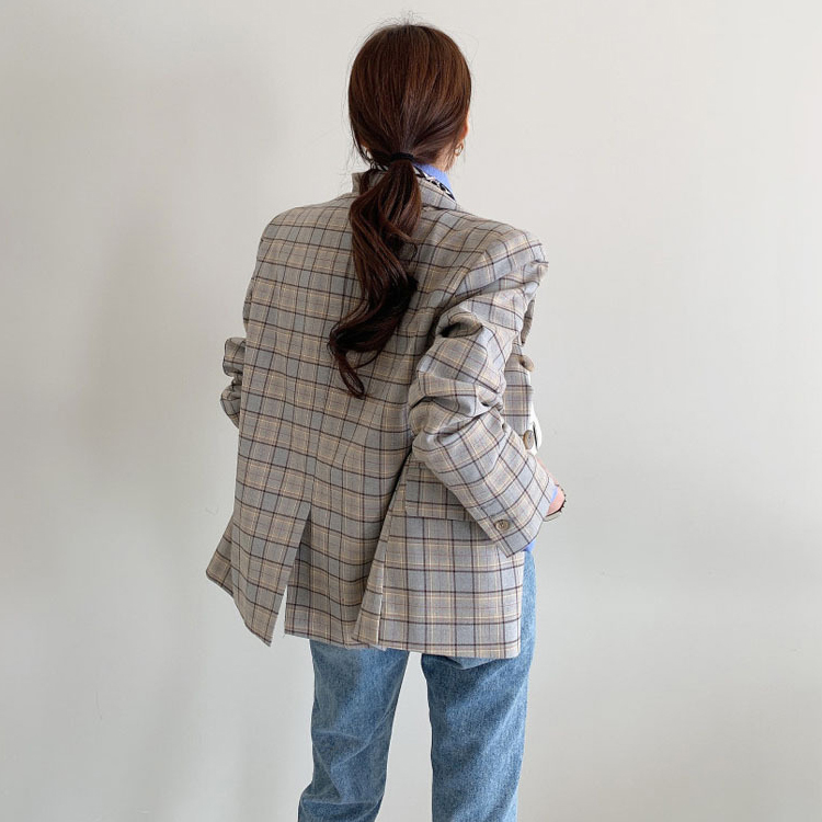 ジャケット チェックジャケット レディース ダブル レトロ 韓国 Dazzle ダズル