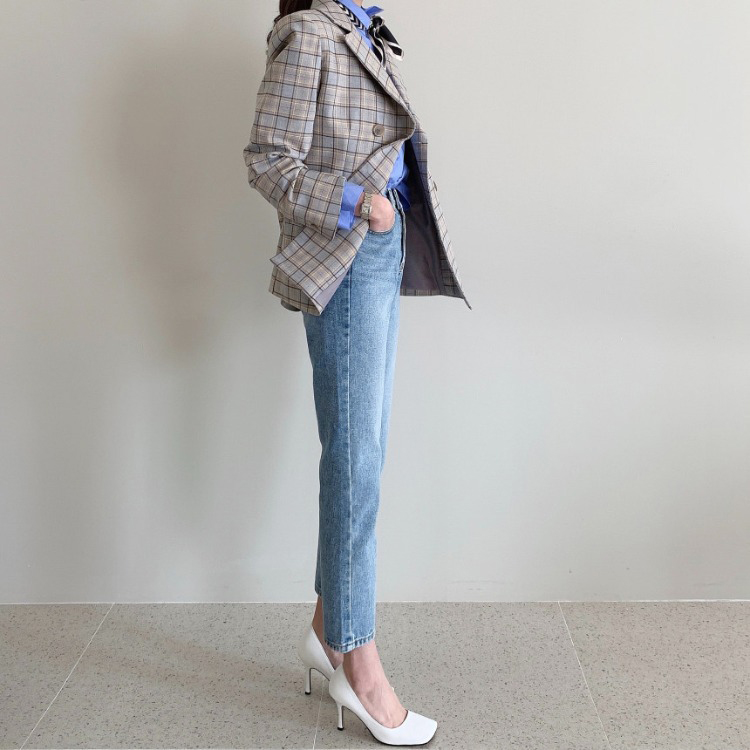 ジャケット チェックジャケット レディース ダブル レトロ 韓国 Dazzle ダズル