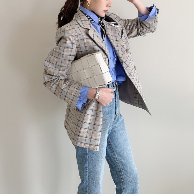 ジャケット チェックジャケット レディース ダブル レトロ 韓国 Dazzle ダズル