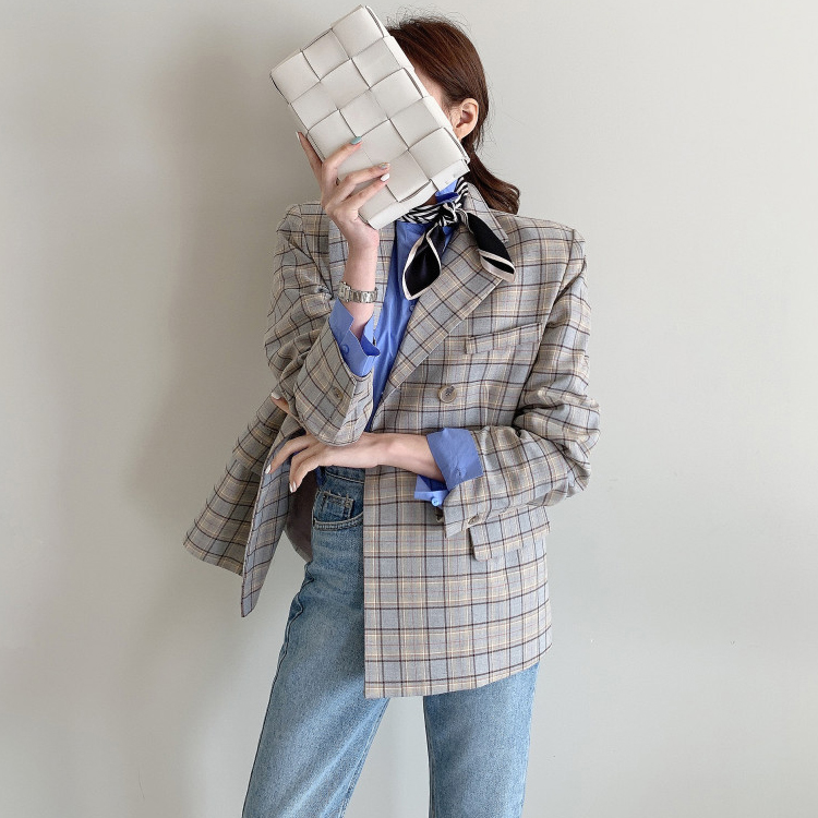 ジャケット チェックジャケット レディース ダブル レトロ 韓国 Dazzle ダズル