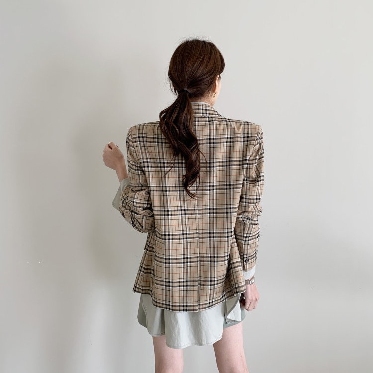 ジャケット チェックジャケット レディース ダブル レトロ 韓国 Dazzle ダズル