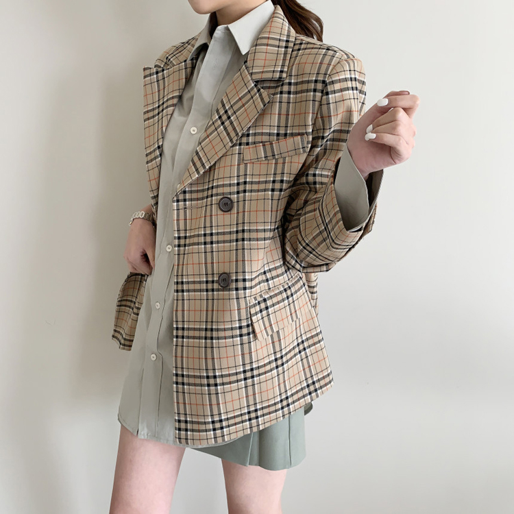ジャケット チェックジャケット レディース ダブル レトロ 韓国 Dazzle ダズル