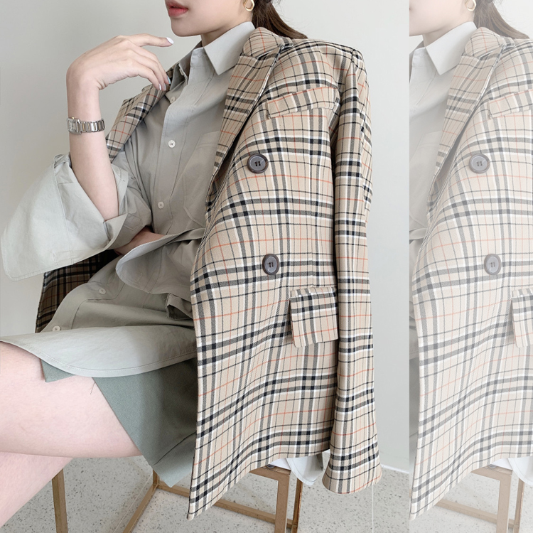 ジャケット チェックジャケット レディース ダブル レトロ 韓国 Dazzle ダズル