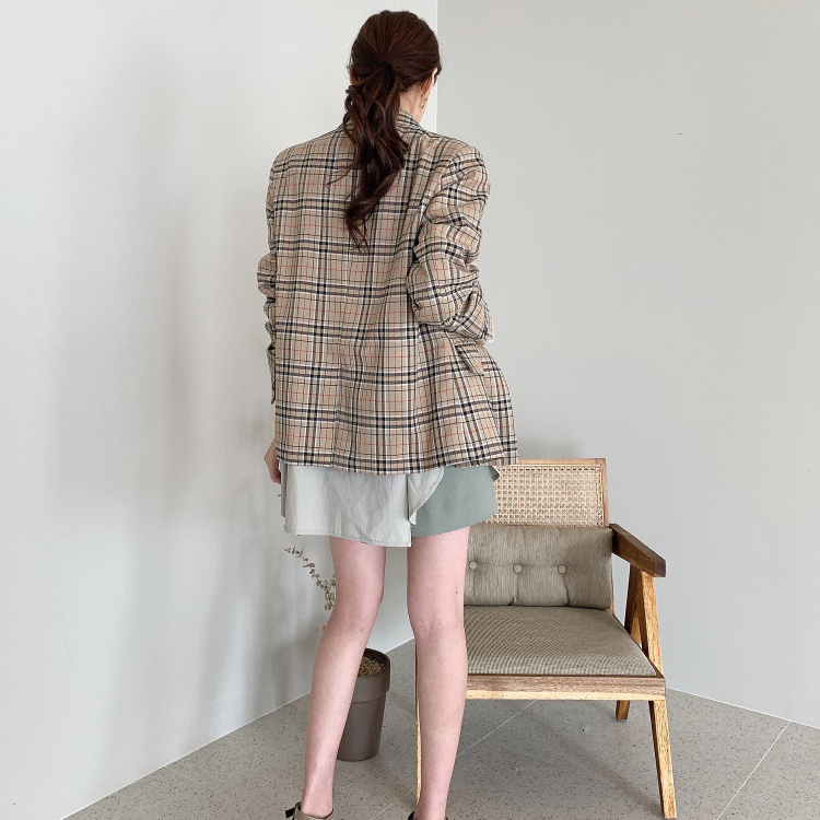 ジャケット チェックジャケット レディース ダブル レトロ 韓国 Dazzle ダズル