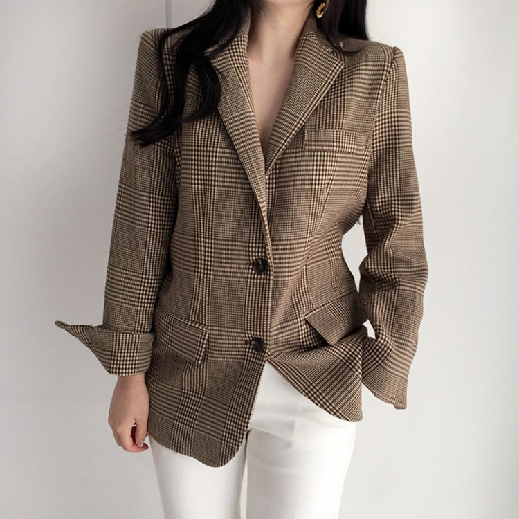 ジャケット チェック柄 レディース レトロ グレンチェック 韓国 Dazzle ダズル