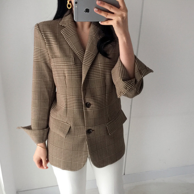 ジャケット チェック柄 レディース レトロ グレンチェック 韓国 Dazzle ダズル