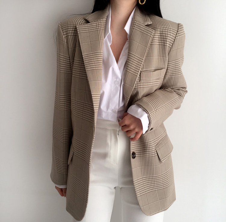 ジャケット チェック柄 レディース レトロ グレンチェック 韓国 Dazzle ダズル