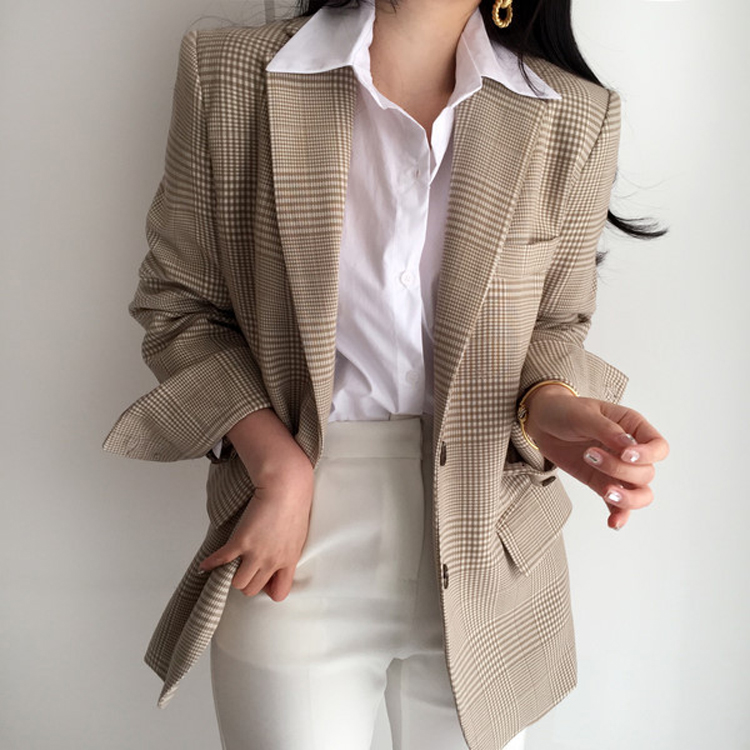 ジャケット チェック柄 レディース レトロ グレンチェック 韓国 Dazzle ダズル