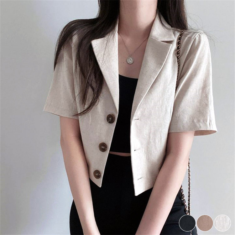 ジャケット レディース 半袖 ショート丈 アウター リネン 韓国 送料無料 Dazzle ダズル