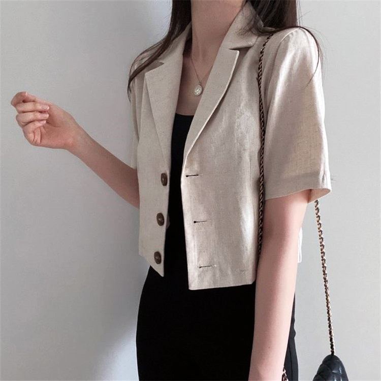 ジャケット レディース 半袖 ショート丈 アウター リネン 韓国 送料無料 Dazzle ダズル