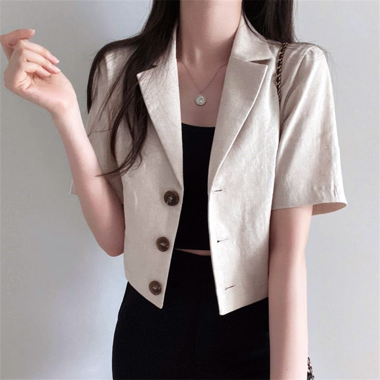 ジャケット レディース 半袖 ショート丈 アウター リネン 韓国 送料無料 Dazzle ダズル