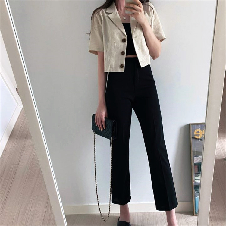 ジャケット レディース 半袖 ショート丈 アウター リネン 韓国 送料無料 Dazzle ダズル