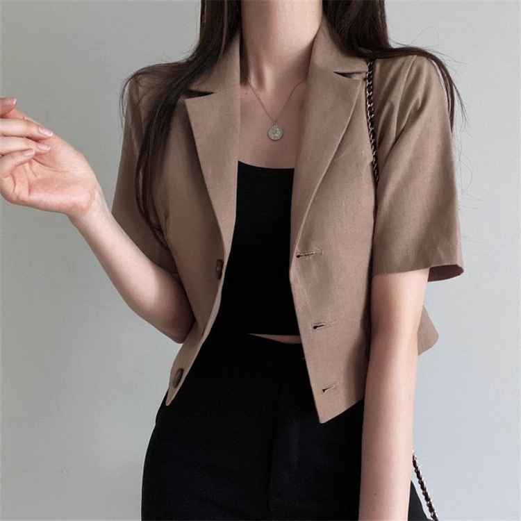 ジャケット レディース 半袖 ショート丈 アウター リネン 韓国 送料無料 Dazzle ダズル