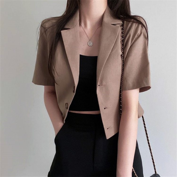 ジャケット レディース 半袖 ショート丈 アウター リネン 韓国 送料無料 Dazzle ダズル