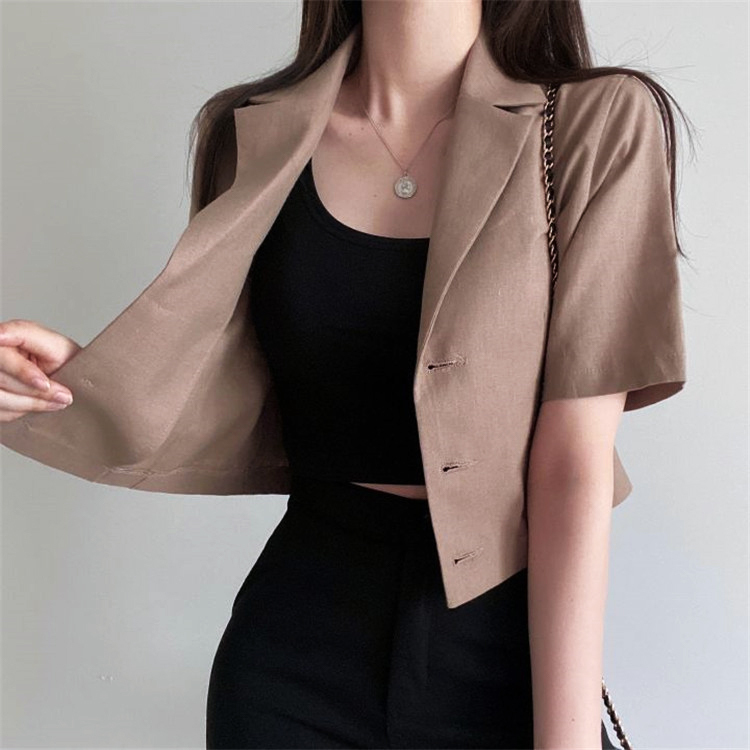 ジャケット レディース 半袖 ショート丈 アウター リネン 韓国 送料無料 Dazzle ダズル