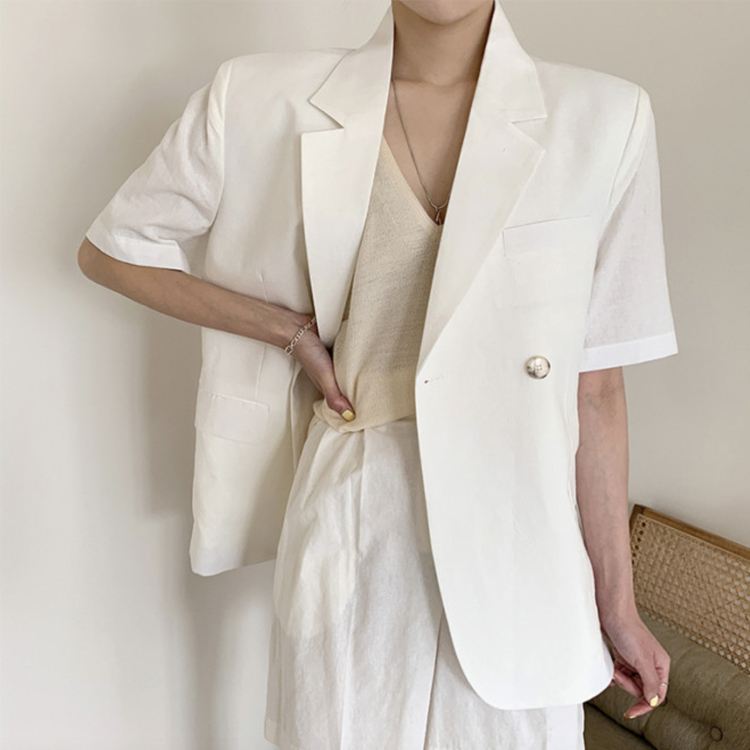 ジャケット レディース テーラード テーラードジャケット 半袖 春 夏 ゆったり 長め ダブル おしゃれ エレガント 大人 白 ホワイト きれいめ カジュアル  Dazzle ダズル