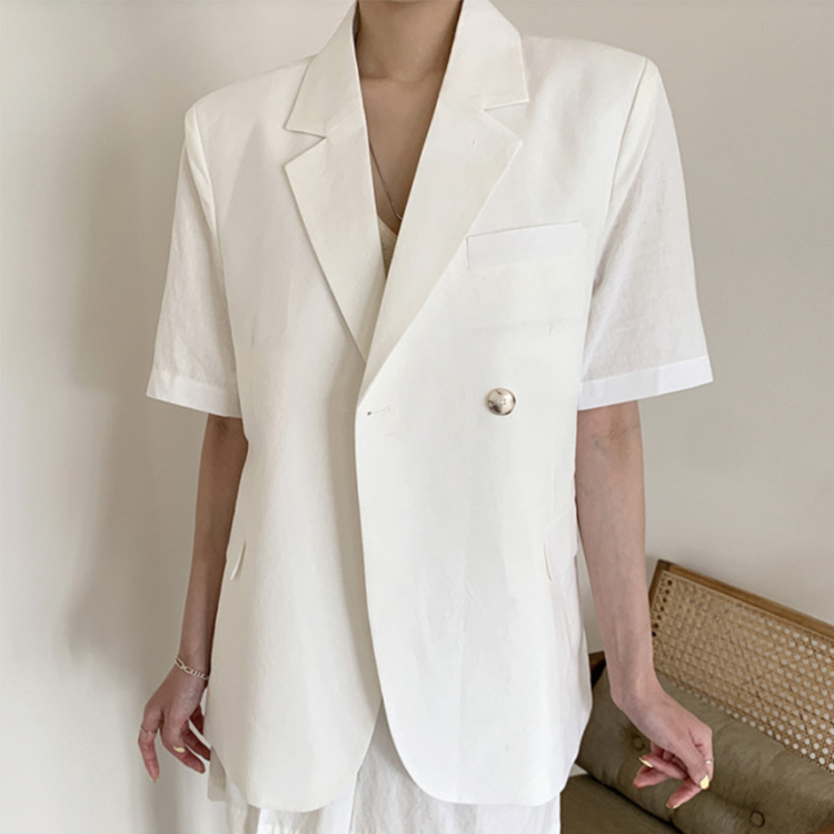 ジャケット レディース テーラード テーラードジャケット 半袖 春 夏 ゆったり 長め ダブル おしゃれ エレガント 大人 白 ホワイト きれいめ カジュアル  Dazzle ダズル