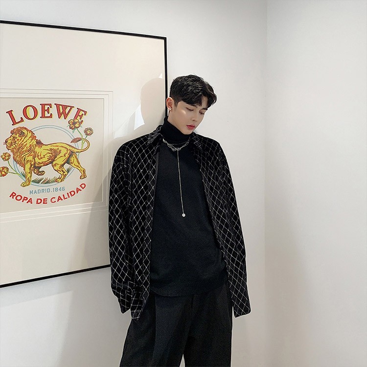 ベロアシャツ ダイヤ柄 メンズ ベルベット ベロア シャツ 長袖 チェックシャツ 韓国 メール便送料無料 Jo Mt 2753 海外ファッション Joyfeel 通販 Yahoo ショッピング