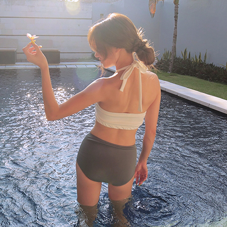 水着 レディース ビキニ ホルターネック バイカラー ハイウエスト Dazzle ダズル