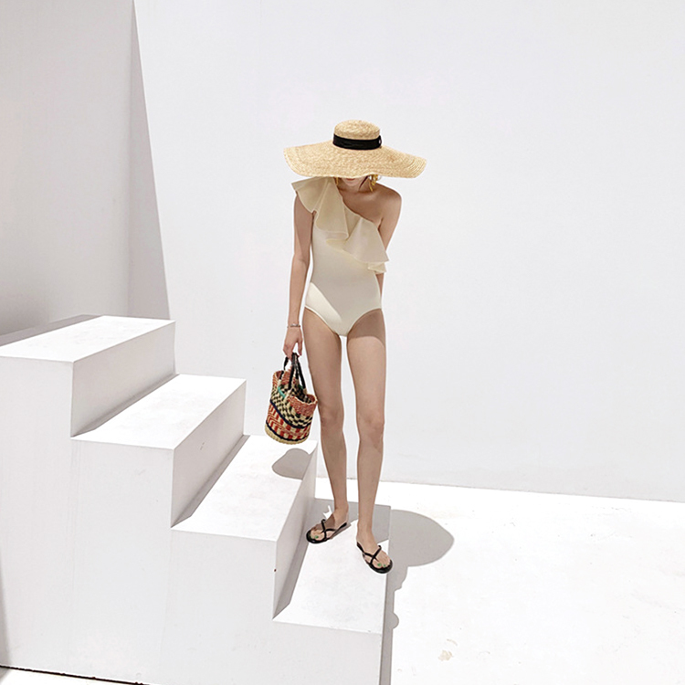 水着 レディース ワンピース フリル ワンショルダー エレガント アシンメトリー 体系カバー ジョイフィール joyfeel