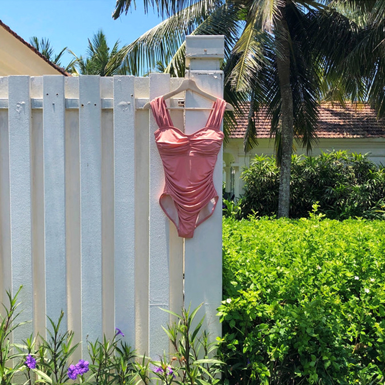 水着 レディース ワンピース 体系カバー 幅広 肩紐 ギャザー ブラック ピンク 黒 かわいい シンプル 露出低め ジョイフィール joyfeel