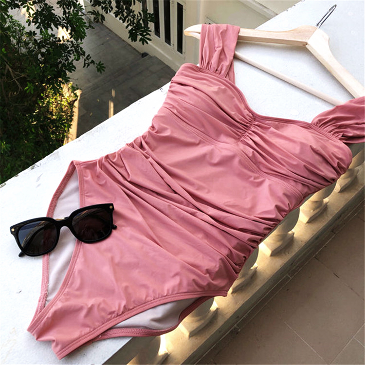 水着 レディース ワンピース 体系カバー 幅広 肩紐 ギャザー ブラック ピンク 黒 かわいい シンプル 露出低め ジョイフィール joyfeel