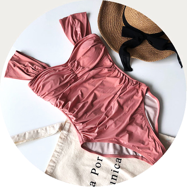 水着 レディース ワンピース 体系カバー 幅広 肩紐 ギャザー ブラック ピンク 黒 かわいい シンプル 露出低め ジョイフィール joyfeel