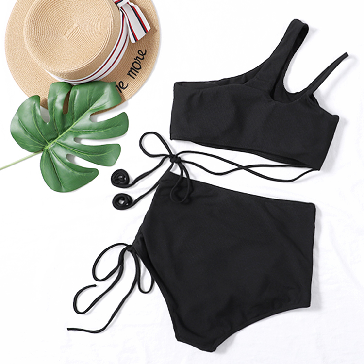 水着 レディース ビキニ リボン おしゃれ ワンショルダー 腰ひも セクシー ハイウエスト お腹カバー ジョイフィール joyfeel