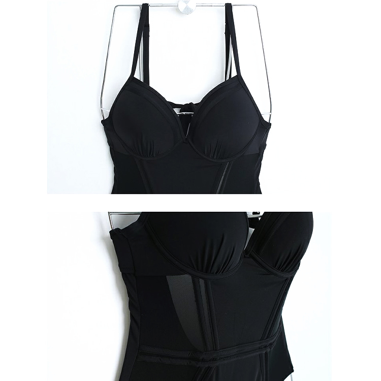 水着 レディース ワンピース 体系カバー セクシー エレガント 背中みせ メッシュ お腹カバー ジョイフィール joyfeel