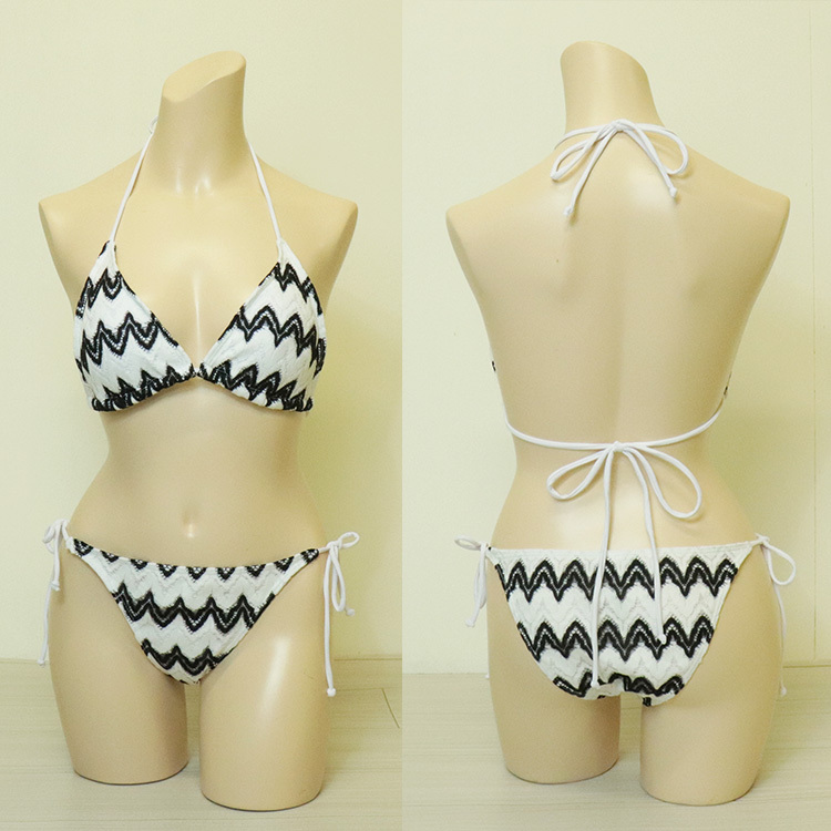 水着 レディース ビキニ 三角 紐パン 腰ひも ホルターネック 三角ビキニ 白 ホワイト 柄 セクシー ビキニ水着 ヘリンボーン ノンワイヤー ボーダー  ジョイフィール joyfeel