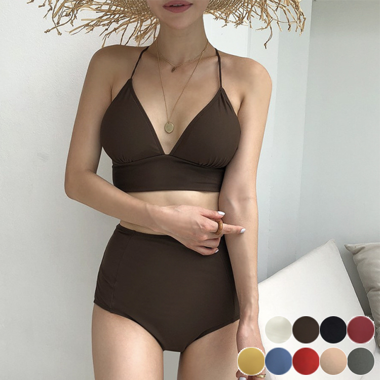 水着 レディース ビキニ レースアップ ハイウエスト 体系カバー セクシー おしゃれ 無地 クロス 黒  イエロー ワインレッド 白 ブラウン 体系カバー  Dazzle ダズル