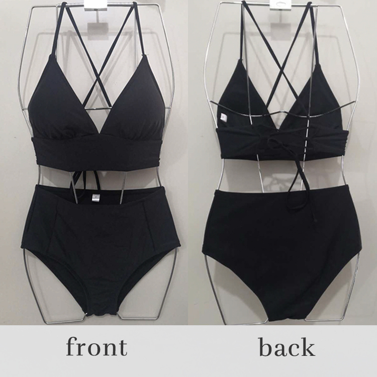 水着 レディース ビキニ レースアップ ハイウエスト 体系カバー セクシー おしゃれ 無地 クロス 黒  イエロー ワインレッド 白 ブラウン 体系カバー  Dazzle ダズル