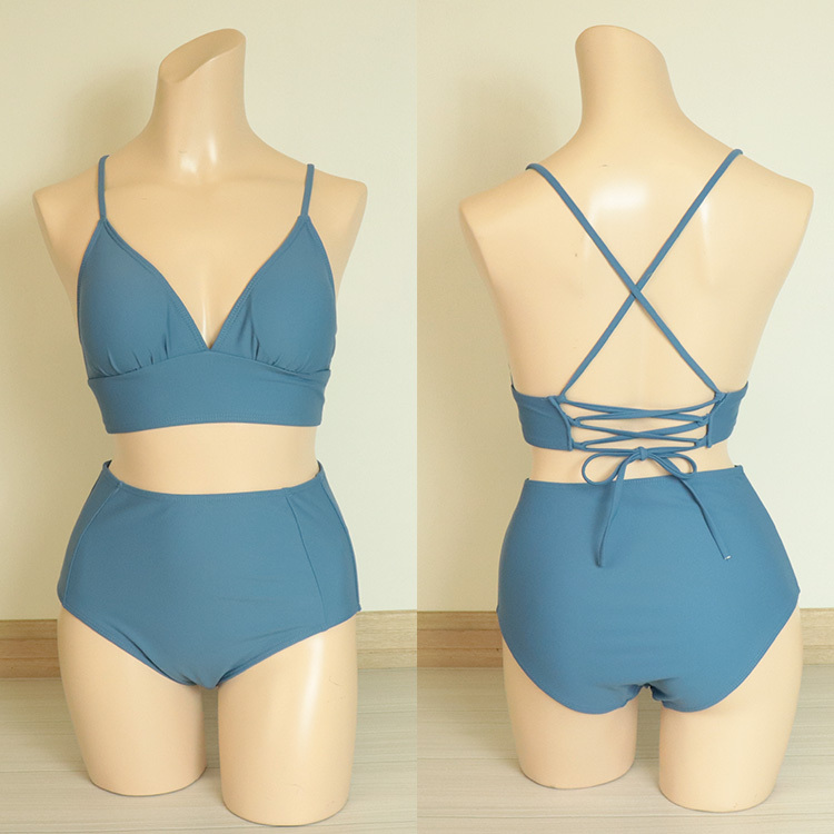 水着 レディース ビキニ レースアップ ハイウエスト 体系カバー セクシー おしゃれ 無地 クロス 黒  イエロー ワインレッド 白 ブラウン 体系カバー  Dazzle ダズル