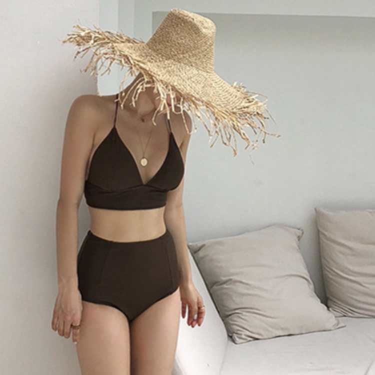 水着 レディース ビキニ レースアップ ハイウエスト 体系カバー セクシー おしゃれ 無地 クロス 黒  イエロー ワインレッド 白 ブラウン 体系カバー  Dazzle ダズル