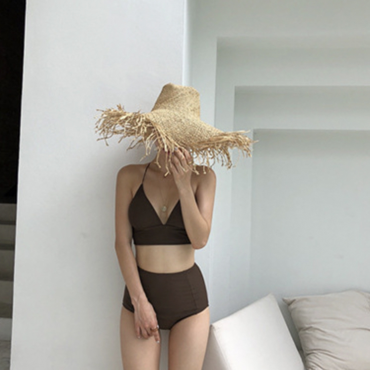 水着 レディース ビキニ レースアップ ハイウエスト 体系カバー セクシー おしゃれ 無地 クロス 黒  イエロー ワインレッド 白 ブラウン 体系カバー  Dazzle ダズル