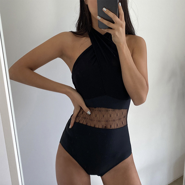 モノキニ レディース 水着 ワンピース セクシー レース ビキニ ホルター ベアトップ バンドゥ 体系カバー おしゃれ 黒 ブラック 白 ホワイト Dazzle ダズル