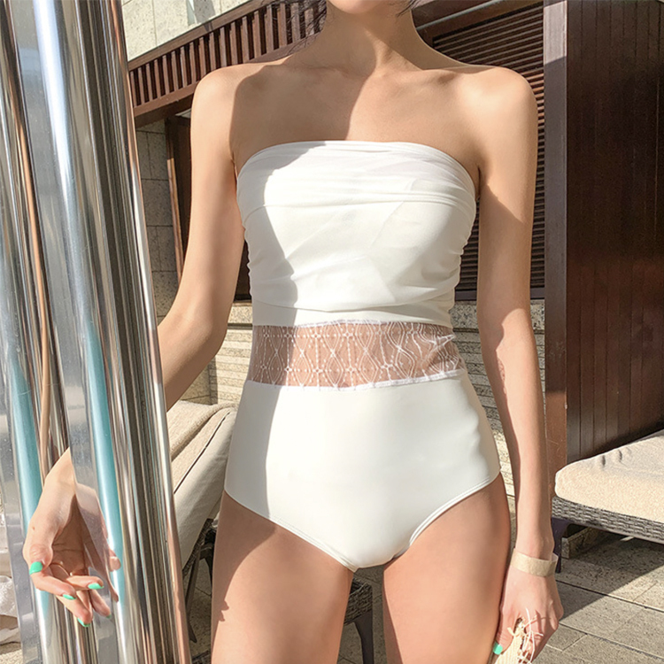 モノキニ レディース 水着 ワンピース セクシー レース ビキニ ホルター ベアトップ バンドゥ 体系カバー おしゃれ 黒 ブラック 白 ホワイト Dazzle ダズル