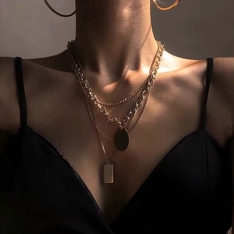 ネックレス レディース チェーン チェーンネックレス ゴージャス 4連 セット メッキ プレート サークル おしゃれ Dzzle ダズル