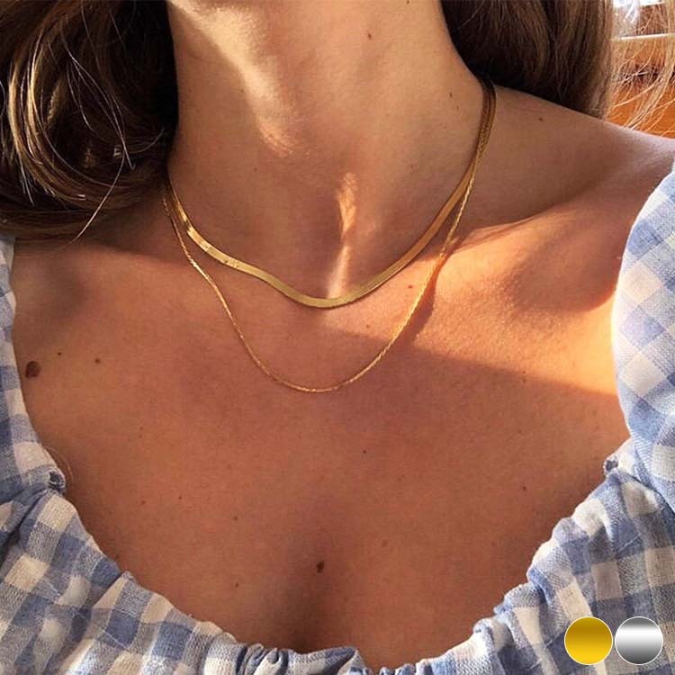 ネックレス レディース チェーン ショート スネークチェーン フラットチェーン 2点セット Dazzle ダズル