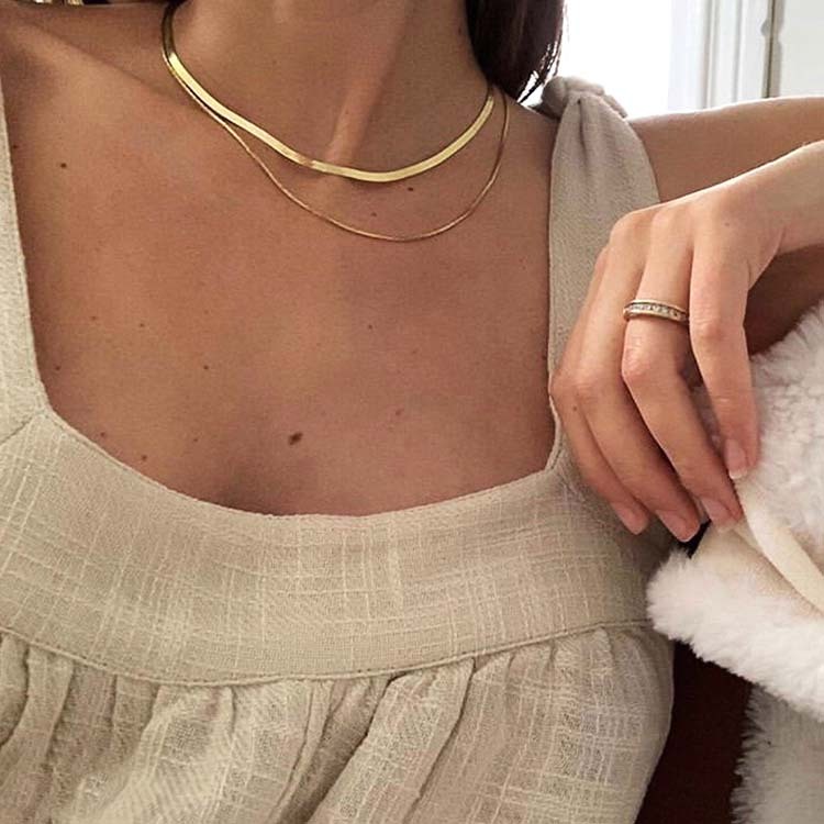 ネックレス レディース チェーン ショート スネークチェーン フラットチェーン 2点セット Dazzle ダズル