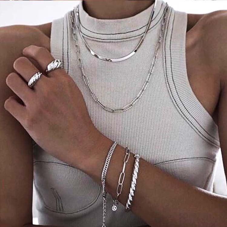 ネックレス レディース チェーン ショート スネークチェーン フラットチェーン 2点セット Dazzle ダズル