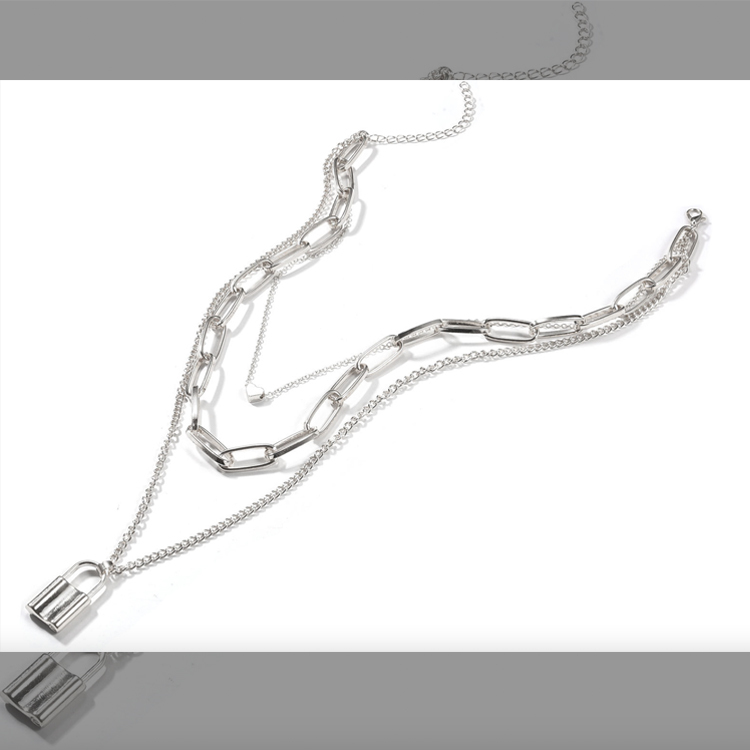 ネックレス レディース チェーン 南京錠 鍵 ハート レトロ ゴージャス ゴールド シルバー ロングネックレス アクセサリー チェーンネックレス 3連 重ね付け  Dazzle ダズル