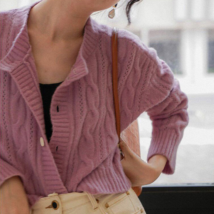 カーディガン ケーブル編み レディース ケーブルニット ゆったり 秋冬 韓国 Dazzle ダズル